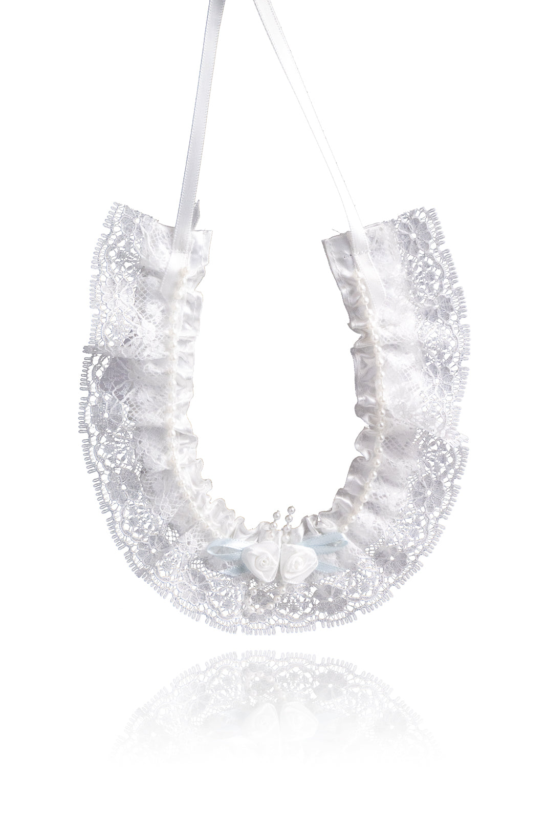 Deluxe Lace Horseshoe Keepsake White with Blue Ribbon - Giftware - ME Collections