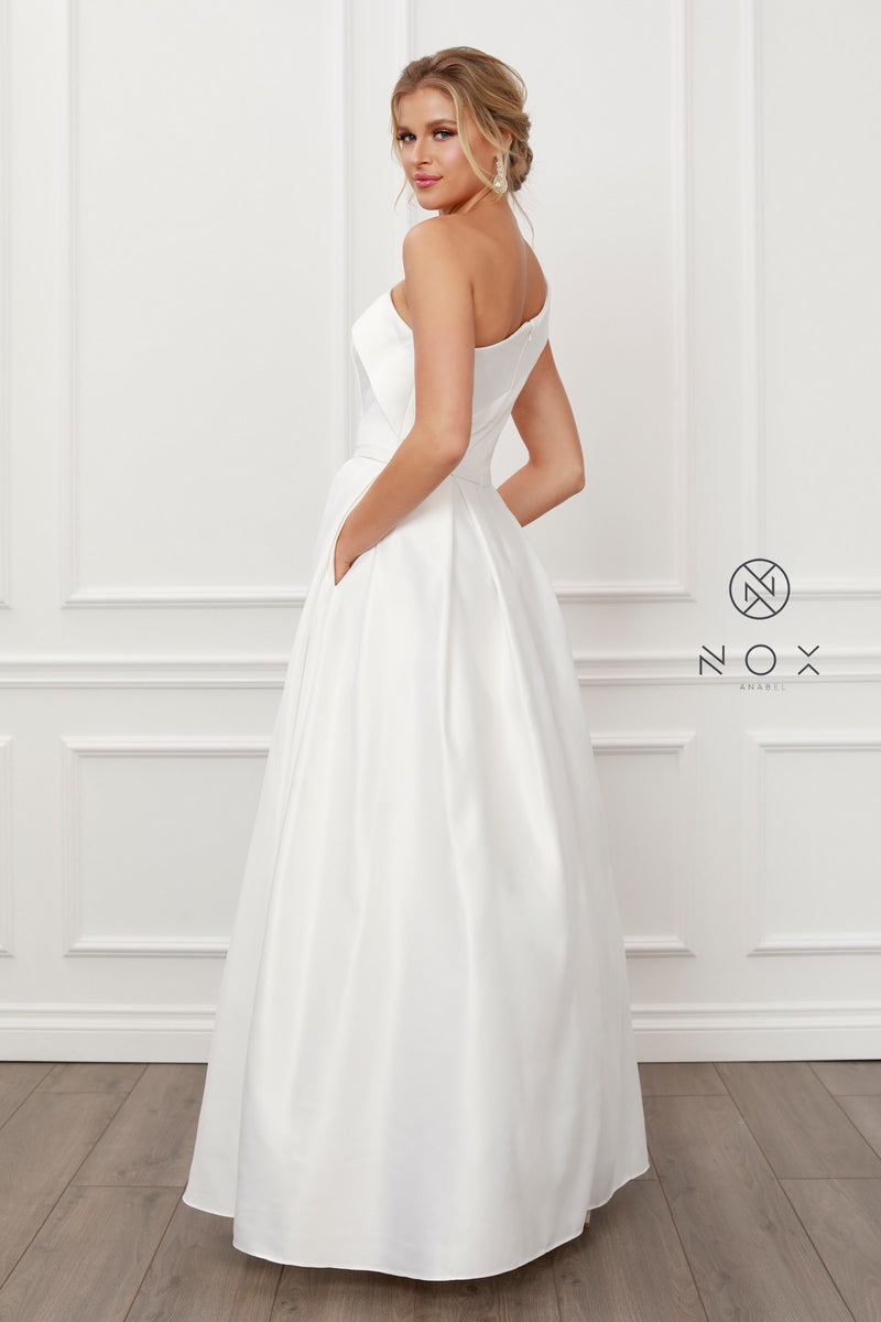 One Shoulder Satin A-Line Gown - Wedding Gown - Nox Anabel