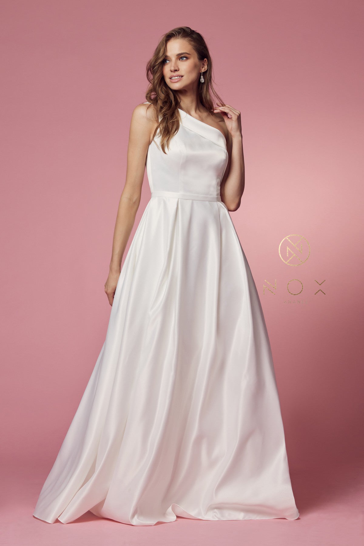 One Shoulder Satin A-Line Gown - Wedding Gown - Nox Anabel