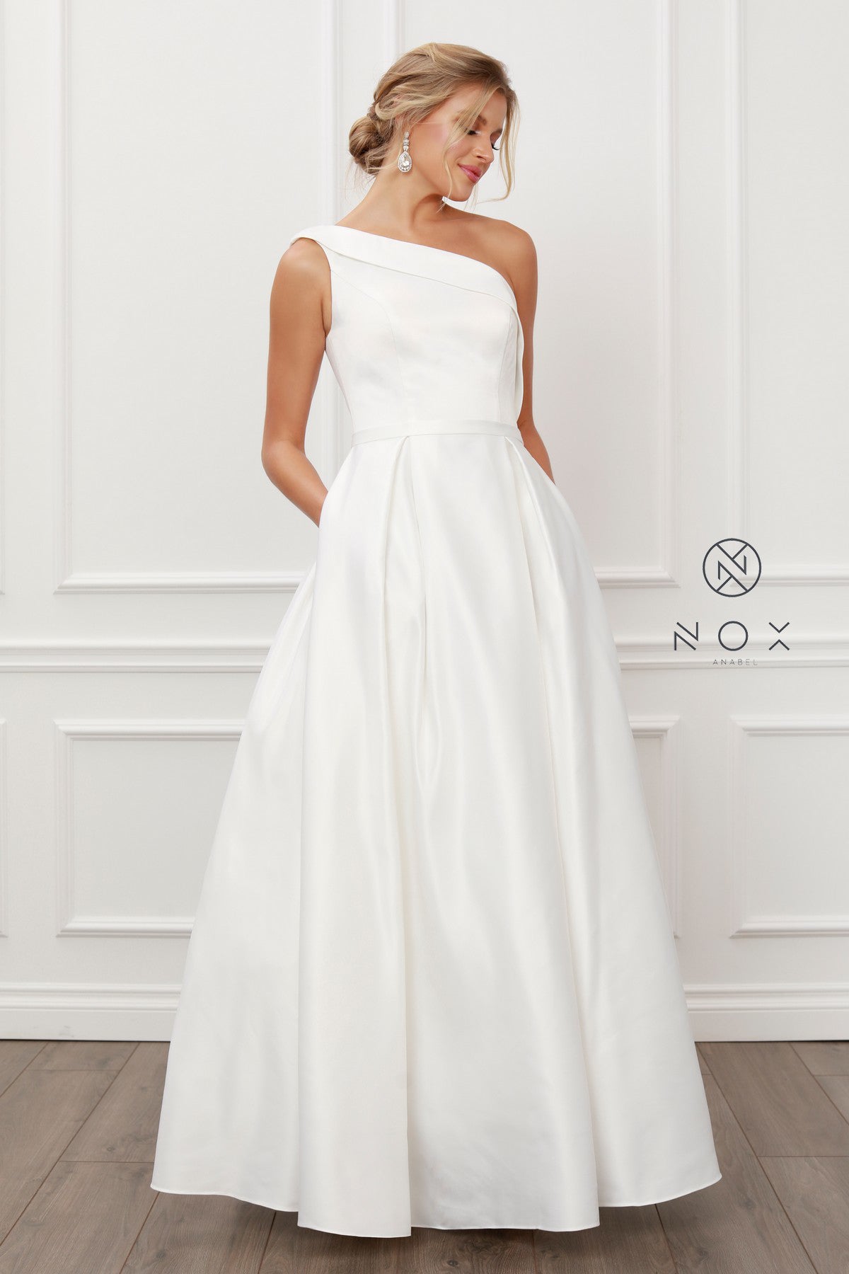 One Shoulder Satin A-Line Gown - Wedding Gown - Nox Anabel