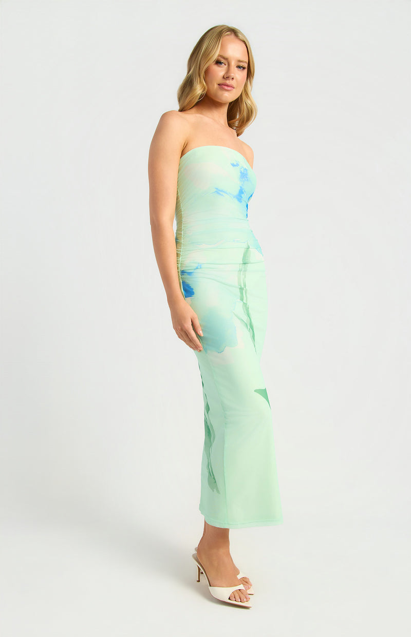 Floral Strapless Mesh Midi Dress Mint - Dress - Style State