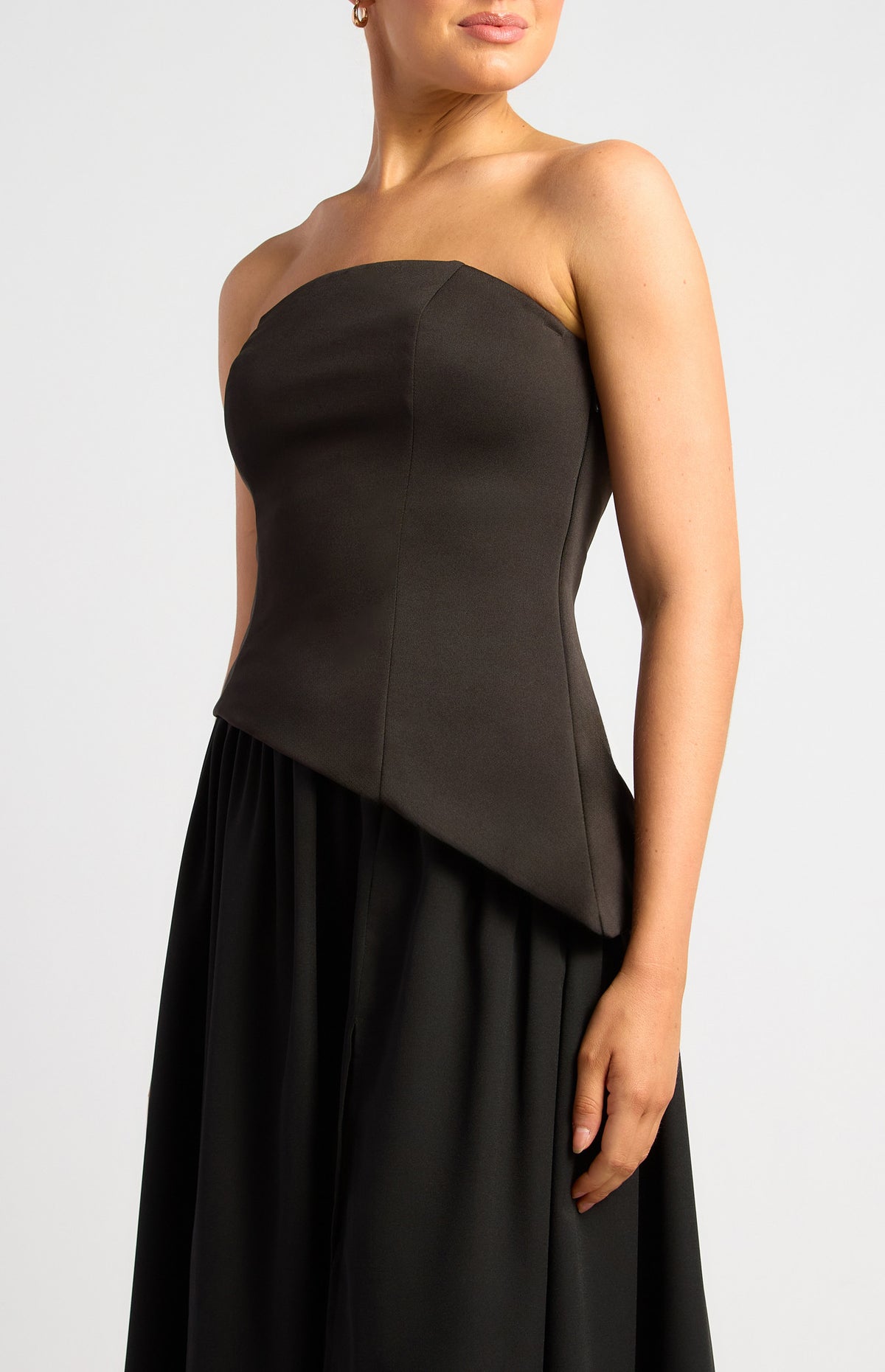Strapless Asymmetric Bodice Maxi Dress