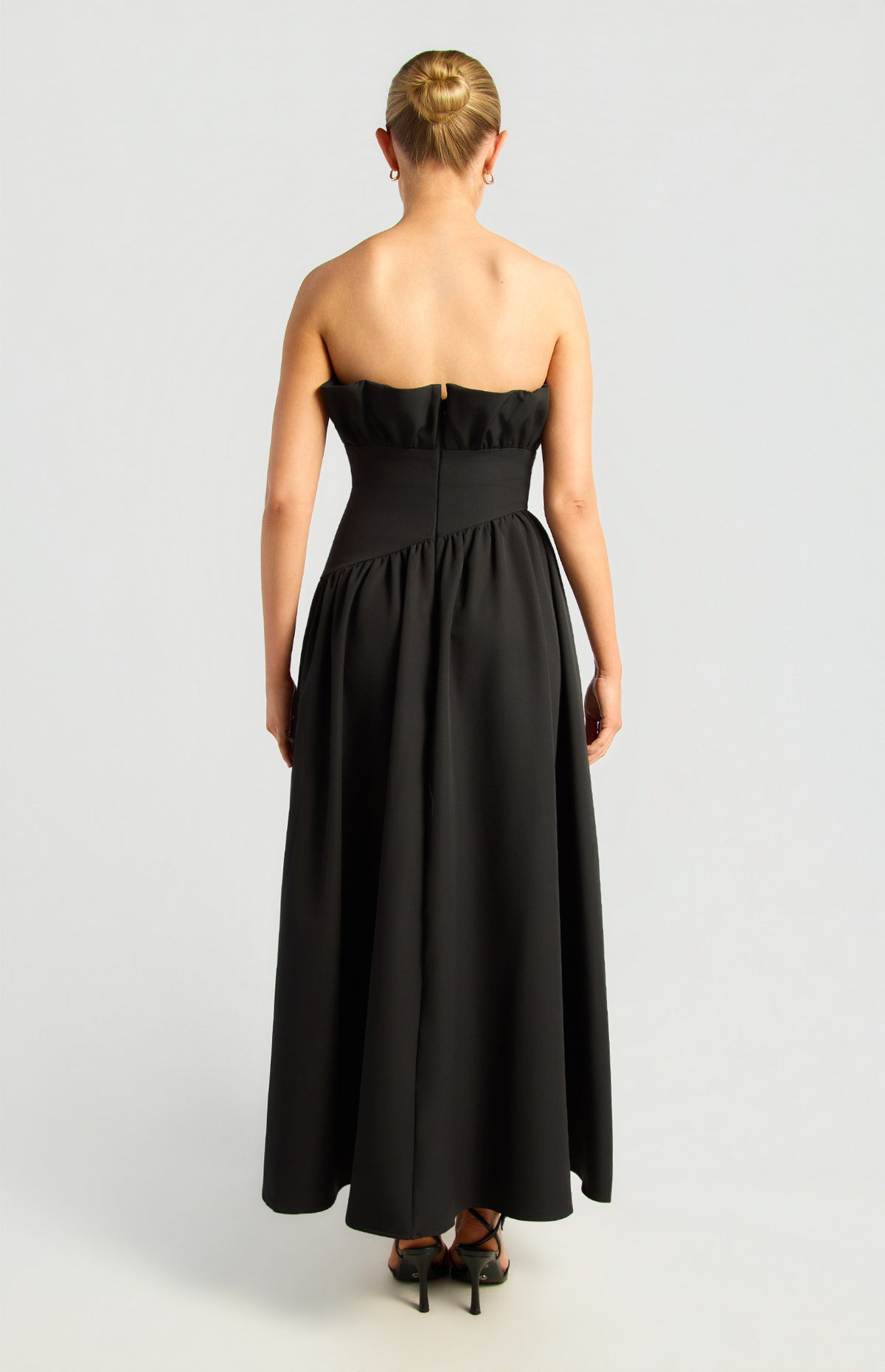 Ruffle Asymmetrical A-Line Midi Dress Black
