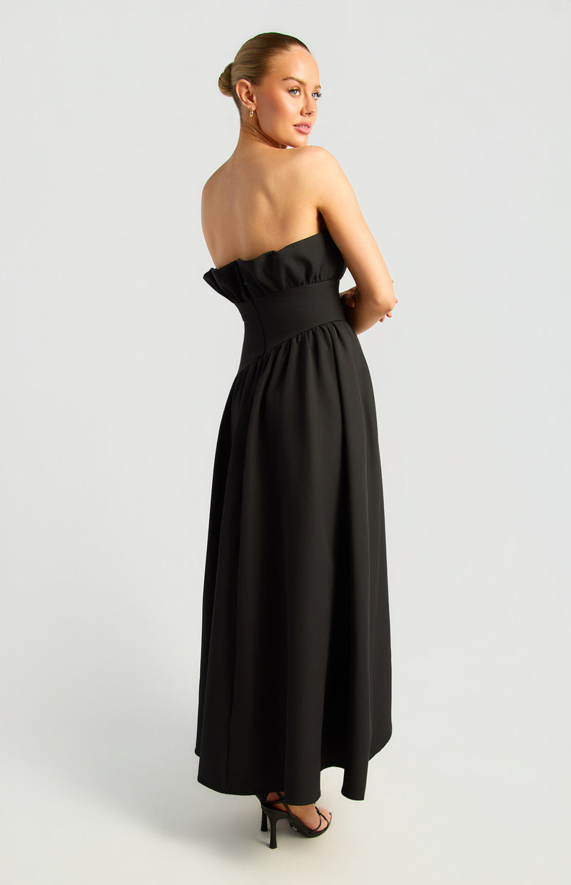 Ruffle Asymmetrical A-Line Midi Dress Black - Dress - Style State