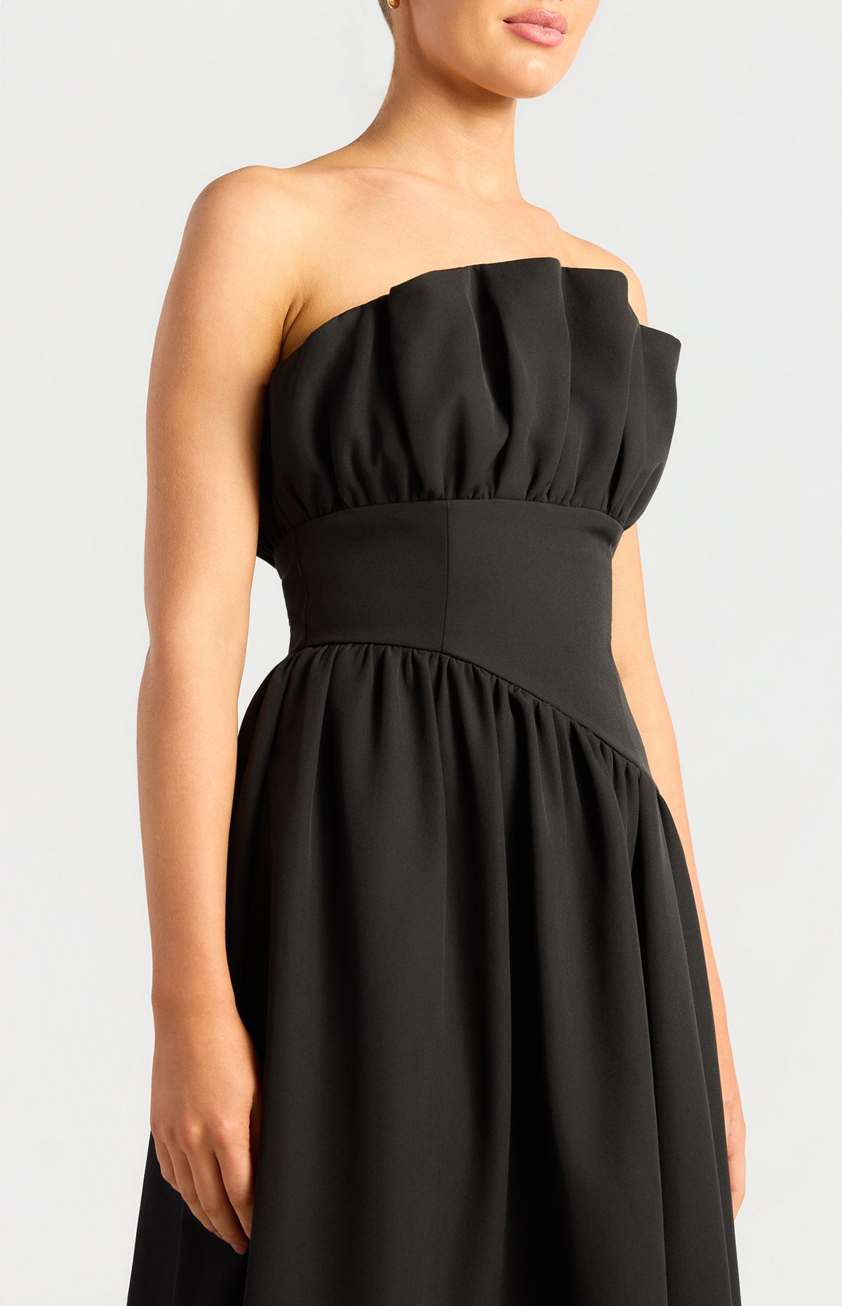 Ruffle Asymmetrical A-Line Midi Dress Black
