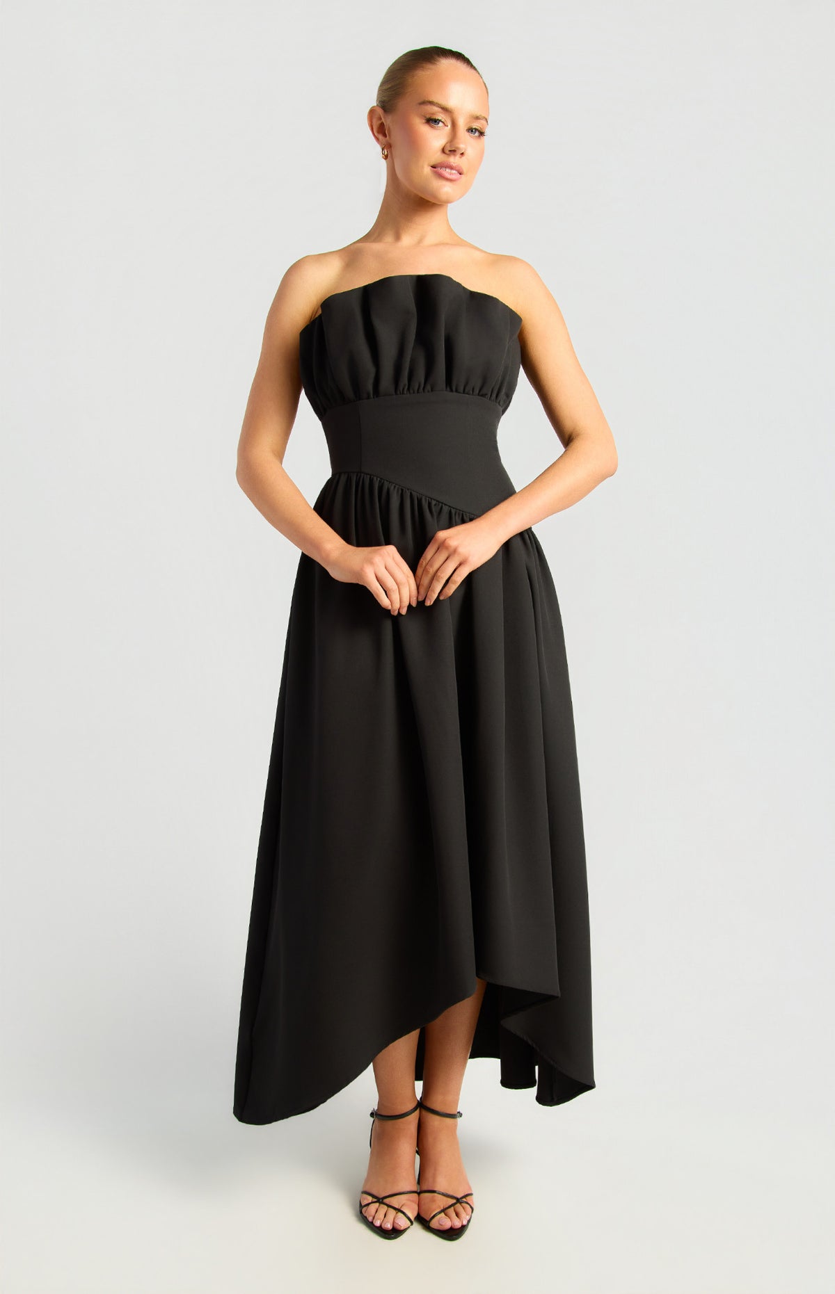 Ruffle Asymmetrical A-Line Midi Dress Black