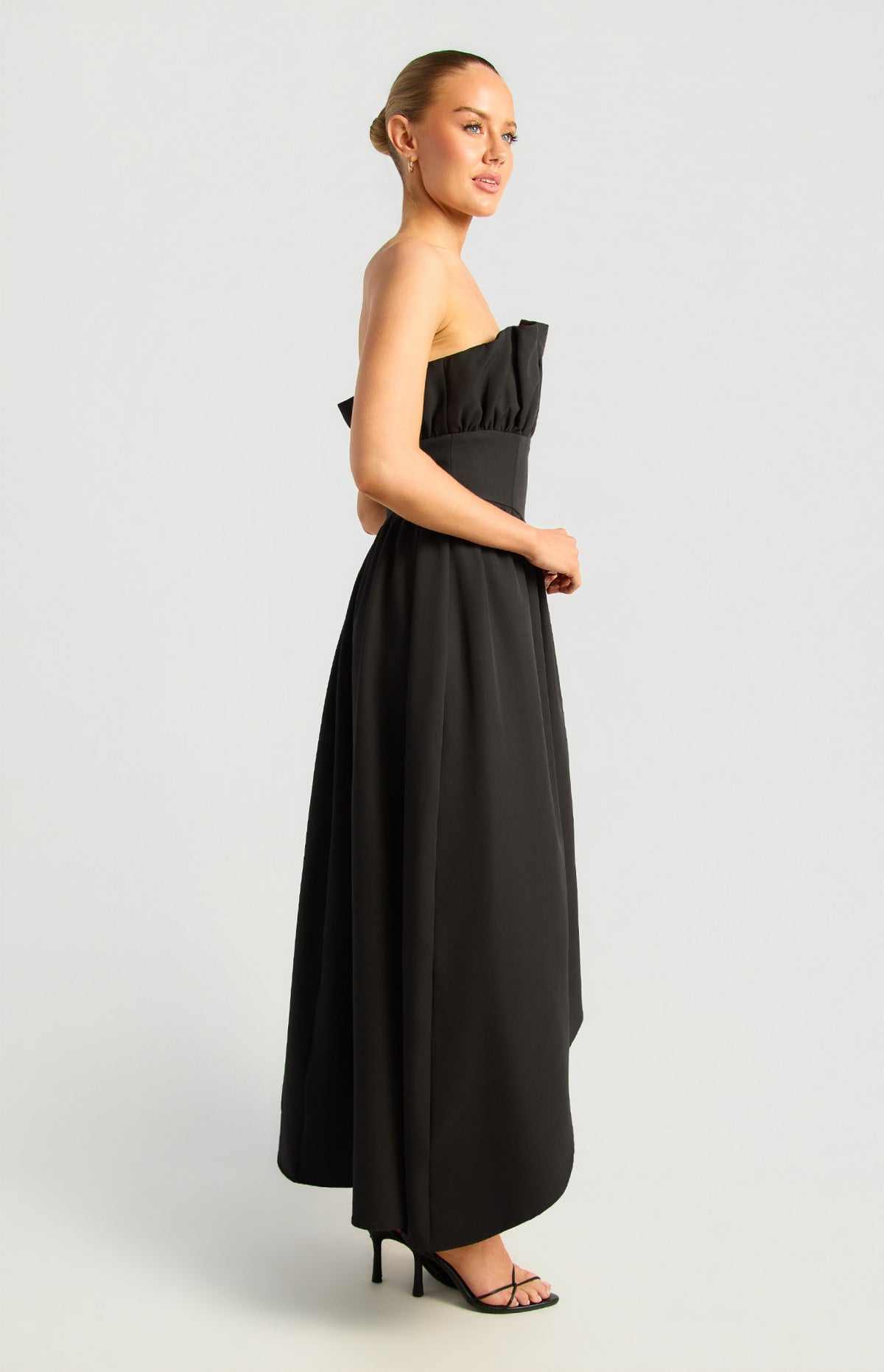 Ruffle Asymmetrical A-Line Midi Dress Black