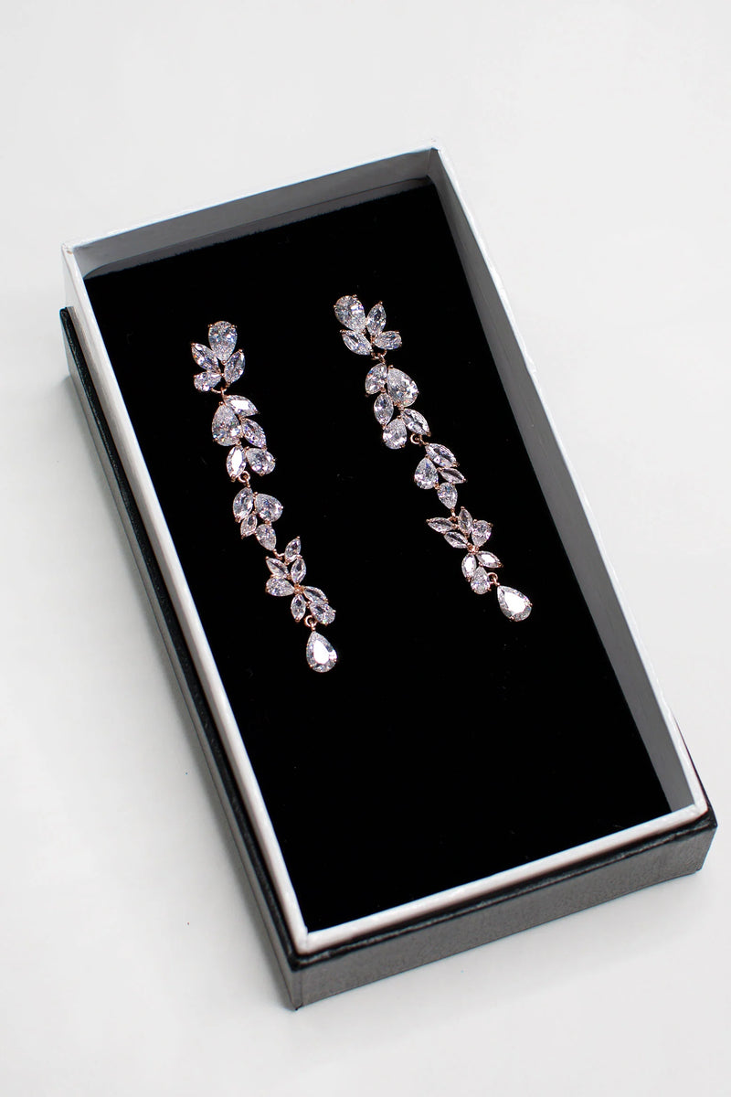 Claudia Long Drop Earring Rose Gold - Jewellery - Windsor Bridal Jewellery