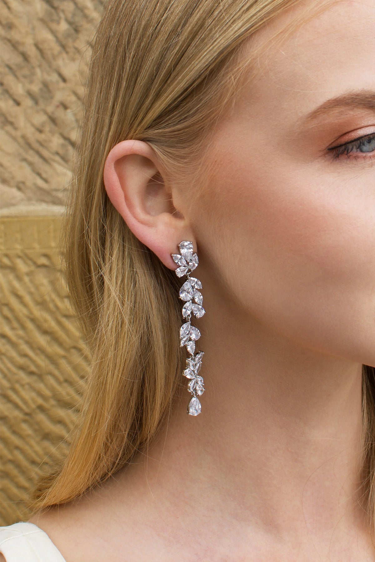 Claudia Long Drop Earring Silver - Jewellery - Windsor Bridal Jewellery