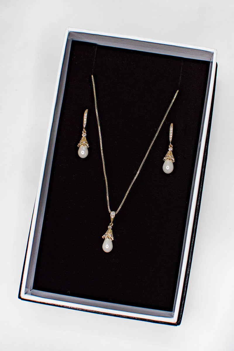 Maribel Pearl Earring & Necklace Set - Jewellery - Windsor Bridal Jewellery