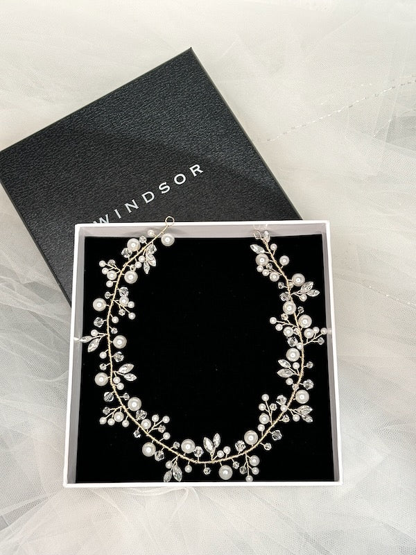 Gia Pearl Hair Vine Gold Pearl - Jewellery - Windsor Bridal Jewellery