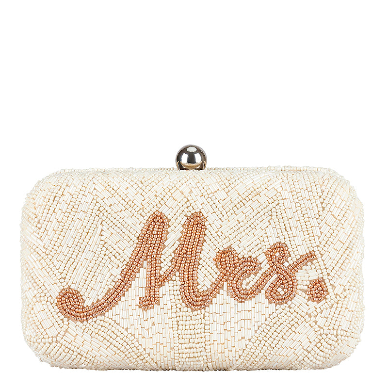 Mrs Box Clutch Ivory And Rose Gold From St Xavier Honey Fawn