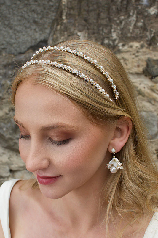Genevieve Head Band Gold & Pearl