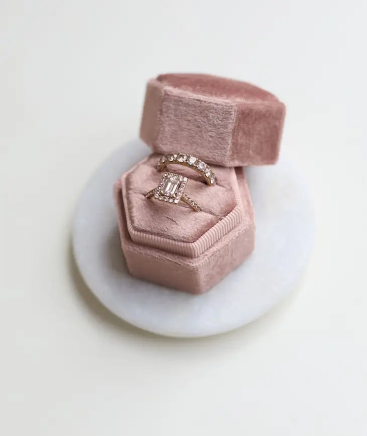 Rose Velvet Double Ring Box - Honey Fawn Boutique