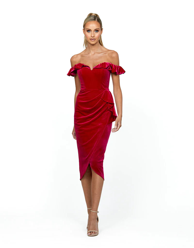 Heidi Ruffled Midi Dress 16 Pink - Dress - Bariano