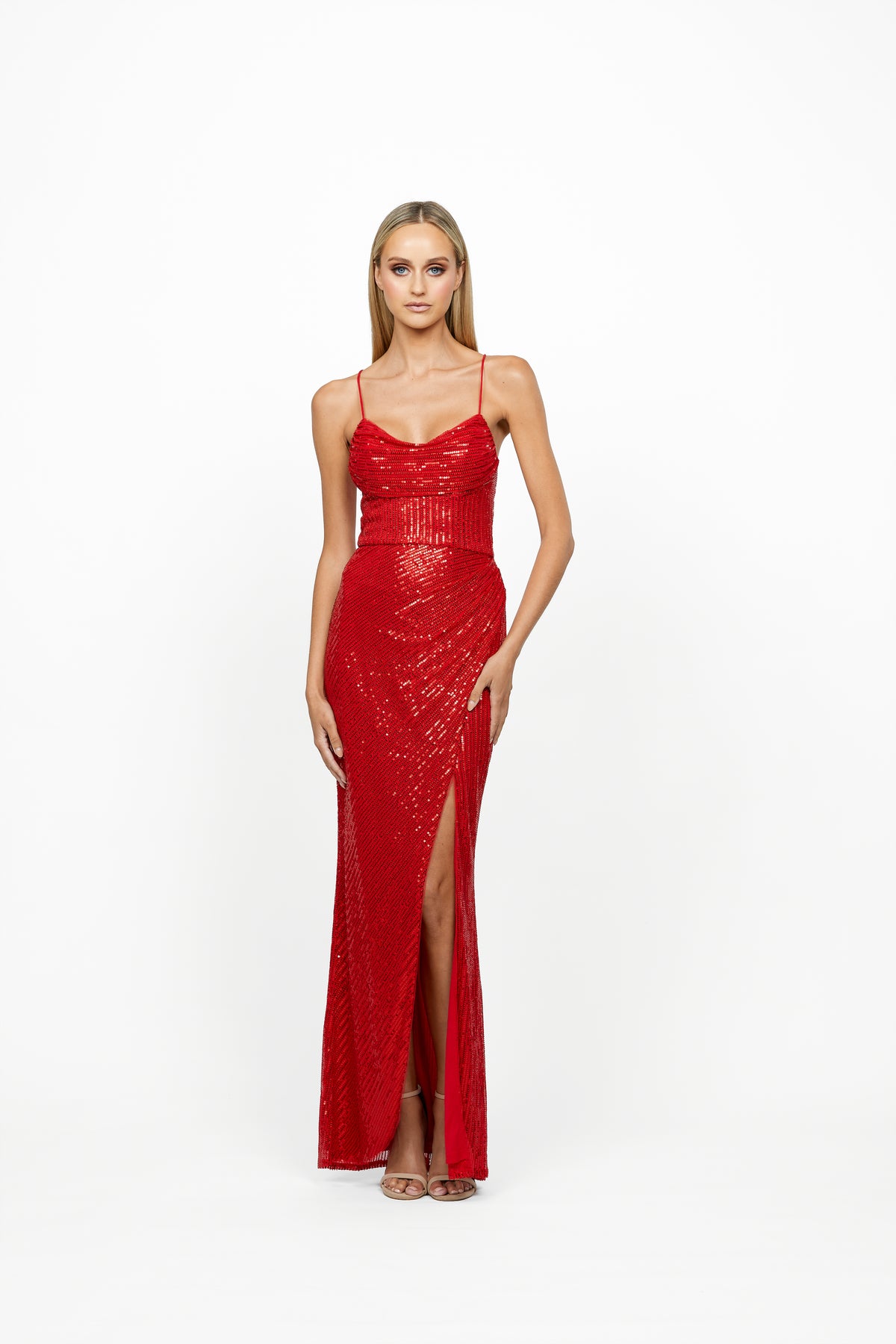 Hilari Cowl Neck Maxi 14 Red - Dress - Bariano