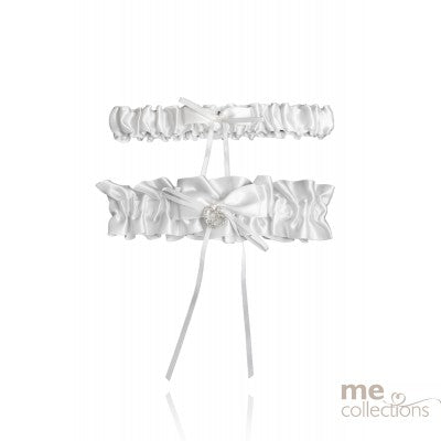 Ivory Garter with Satin & Heart - Double Set