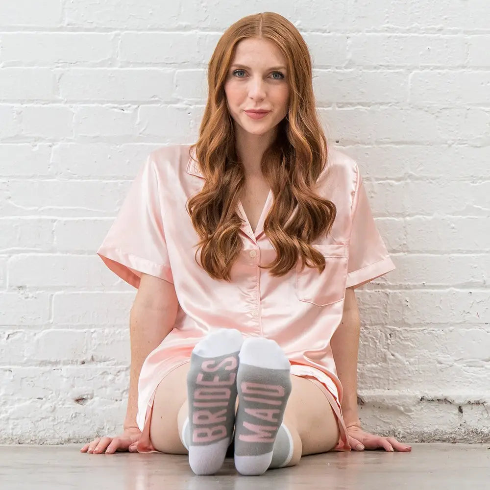 "Bridesmaid" Socks Grey/Pink - Honey Fawn Boutique