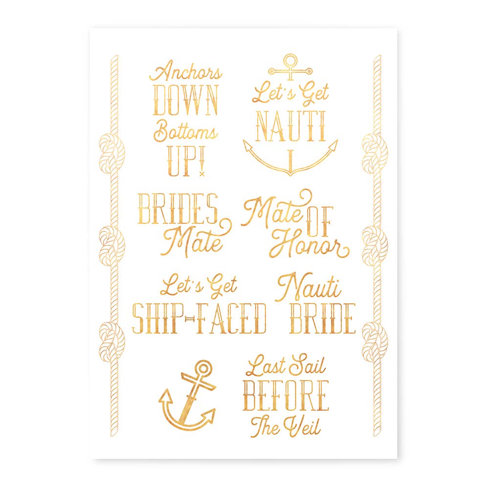 Gold Bachelorette Party Temporary Tattoos - Nautical